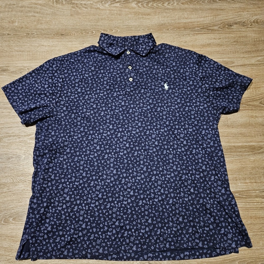 Polo Ralph Lauren Custom Slim Fit Floral Print Polo Shirt Navy Blue Men's XL